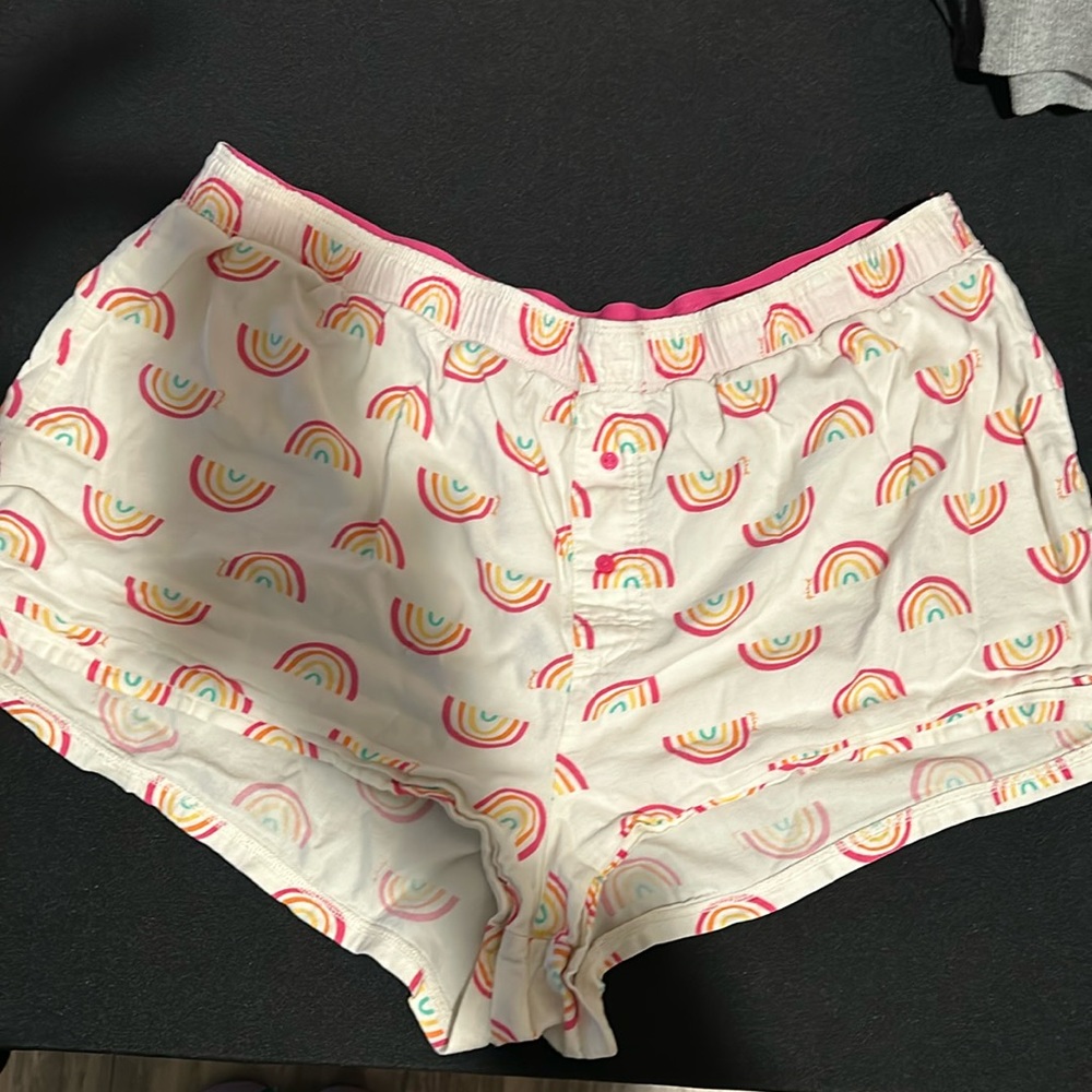 Love Pink comfy pj shorts with cute rainbows